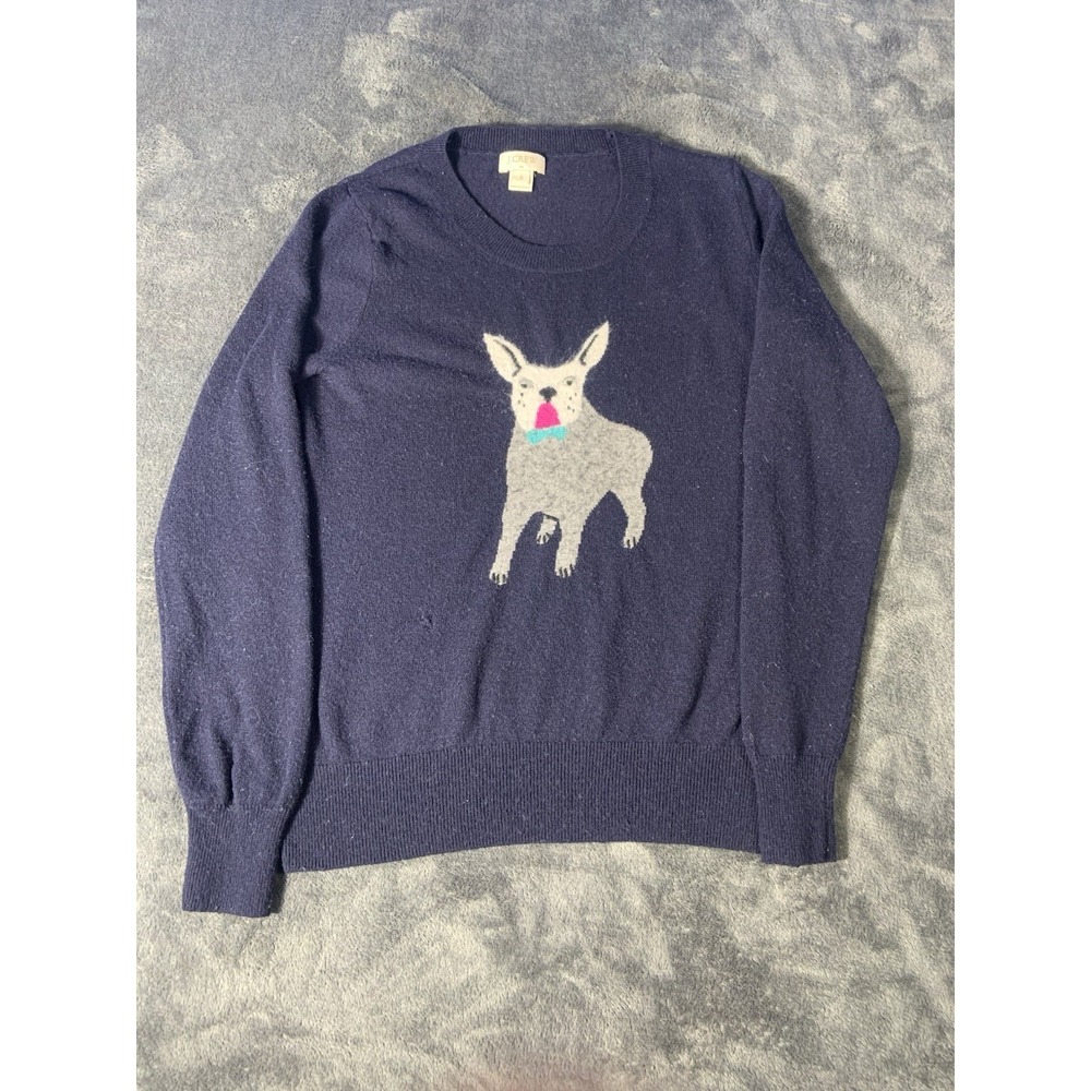 J.Crew Factory French Bulldog Pullover Crew Neck Sweater Womens Sz S Wool Blend